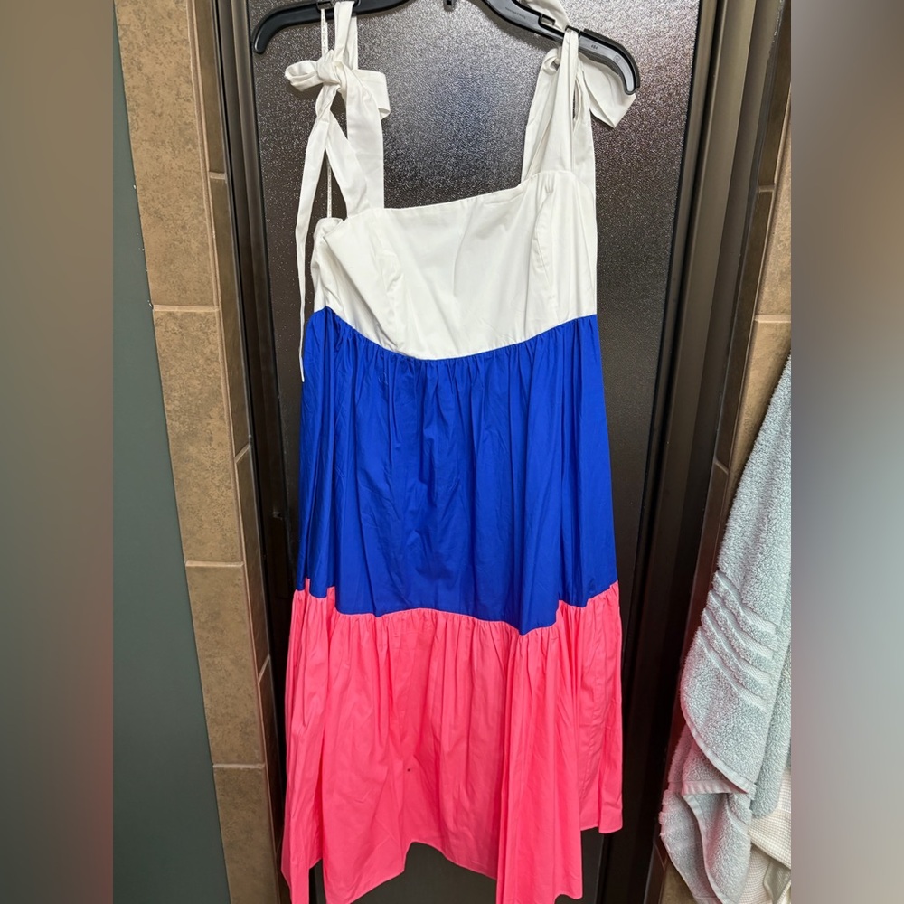 Lilly Pulitzer Tricolor Maxi Dress in White, Blue, and Pink